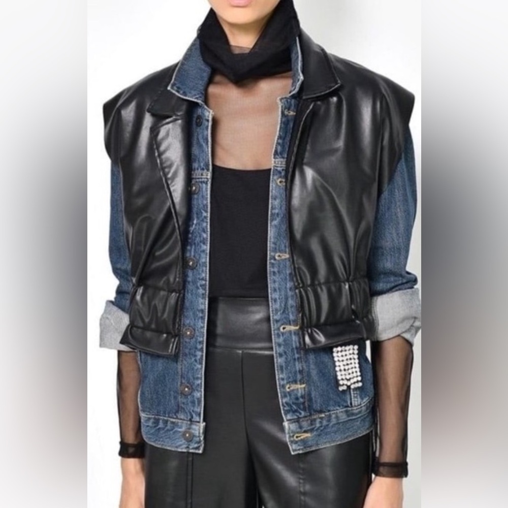 New NWT BLACK OVERSIZED Blue DENIM LADIES JACKET SIZE M